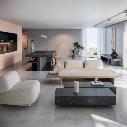 silestone-ASZTAL_Earthic Kitchen + Living - FFROM 01 + FFROM 03