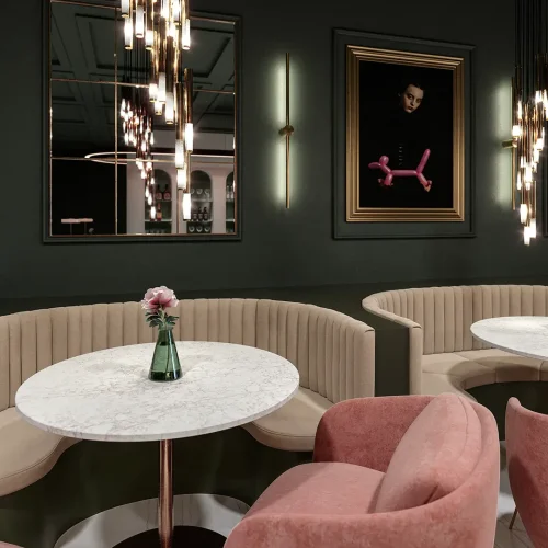 silestone-ASZTAL_Restaurante Silestone Lechic Boheme - Riviere Rose - Detalle Mesas